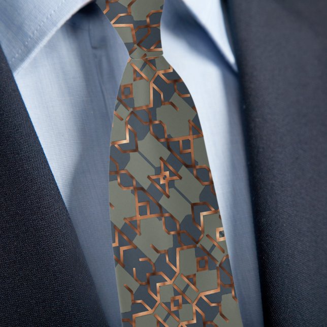 Denim Sage Copper Abstract Pattern Neck Tie (Creator Uploaded)