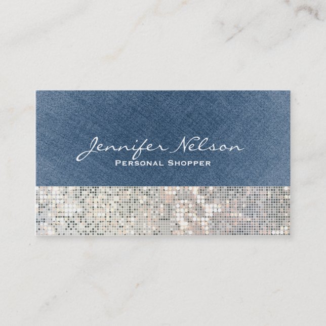 Denim Sequin Glitter Glamour Glitz Business Card (Front)