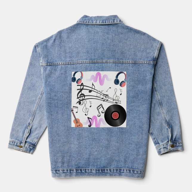 Denim Sound Wave Music Jacket | Stylish Music  (Back)