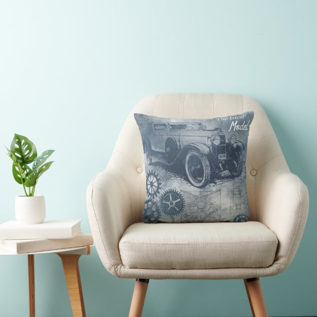 Denim Steampunk Throw Pillow (Chair)