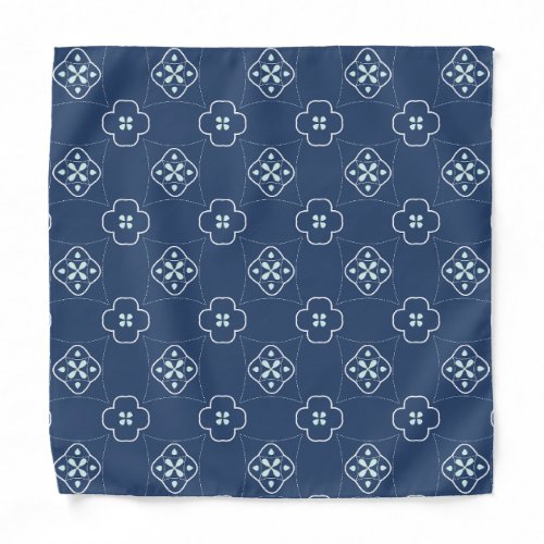 Denim Style Blue and Mint Flower Tiled Pattern Bandana