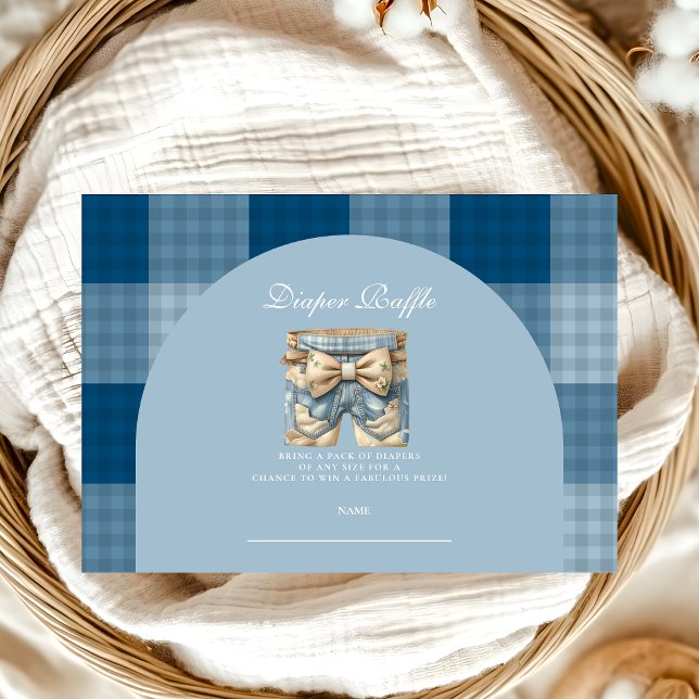 Denim Teddy Bear Baby Shower Diapper Raffle Enclosure Card (Creator Uploaded)