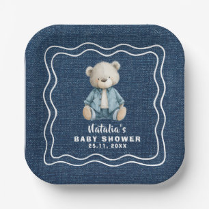 Denim Teddy Bear Blue Jean Baby Shower Paper Plates