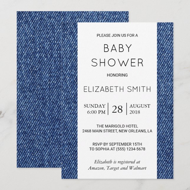 Denim Texture, Blue Denim, Baby Shower Invitation (Front/Back)