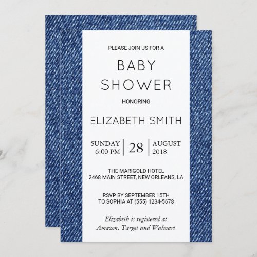 Denim Texture Blue Denim Baby Shower Invitation