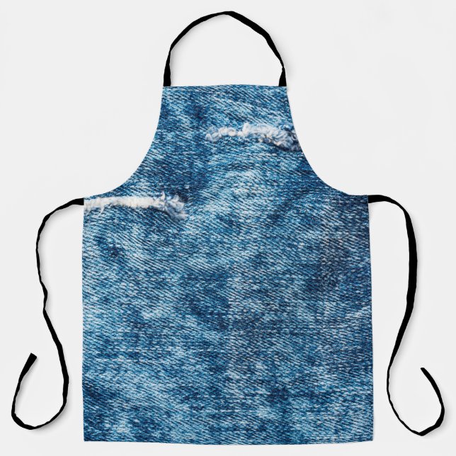 Denim texture.Blue jeans with threads and holes fo Apron (Front)