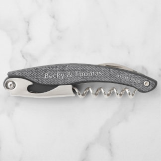 Denim Texture Bride Groom Black and White Waiter's Corkscrew