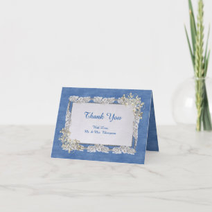 Denim Texture Ivory-pearls and Lace Letterpress Thank You Card