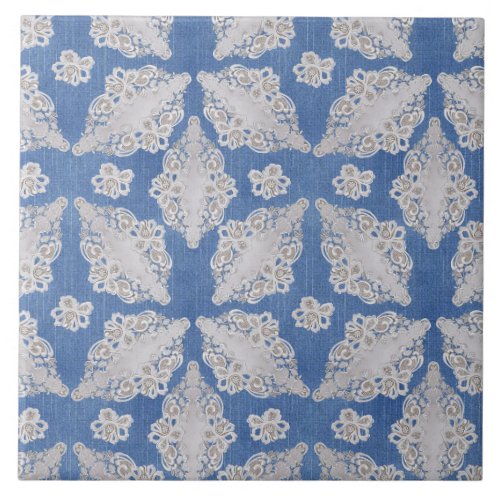 Denim texture with Lace Repeat Pattern Ceramic Tile