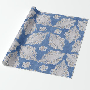 Denim texture with Lace Repeat Pattern Wrapping Paper