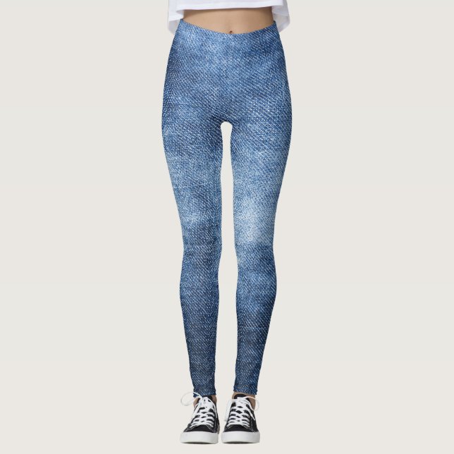 Denim Texture: Worn Fabric Background Leggings (Front)