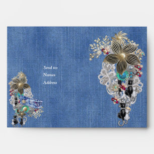 Denim Textured - Lace and Costume Jewelry Envelope