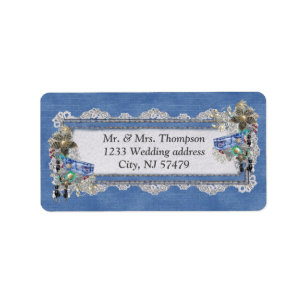 Denim Textured Lace and Costume Jewelry Label