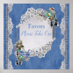 Denim Textured Lace and Costume Jewelry Poster