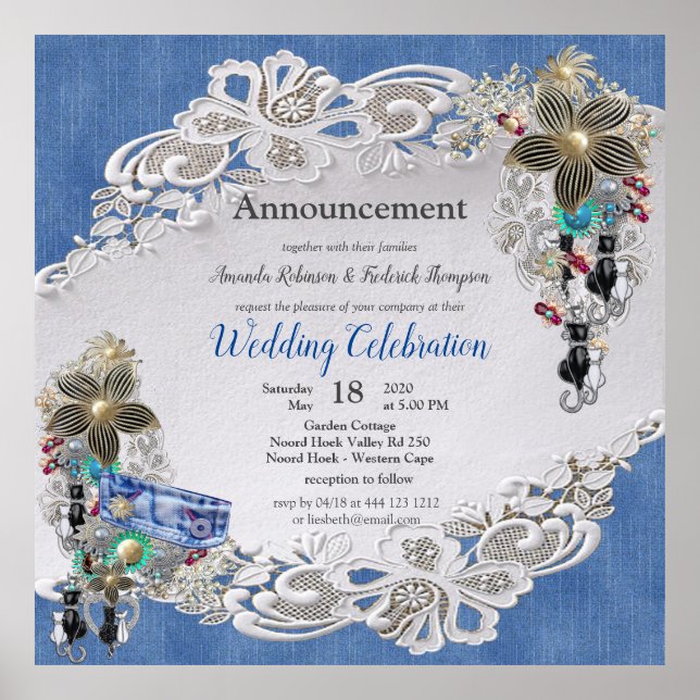 Denim Textured Lace and Costume Jewelry Poster (Front)