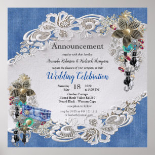 Denim Textured Lace and Costume Jewelry Poster