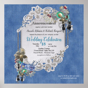 Denim Textured Lace and Costume Jewelry Poster