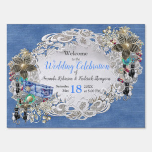 Denim Textured Lace and Costume Jewelry Sign