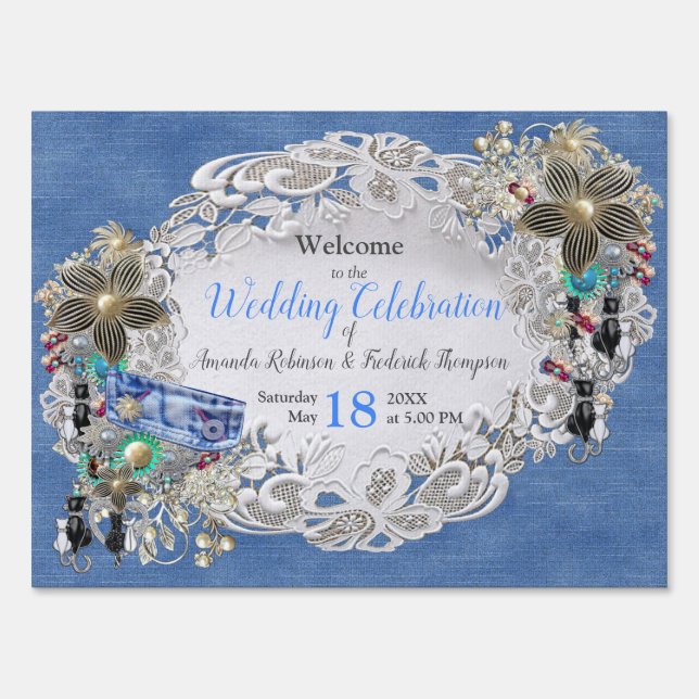 Denim Textured Lace and Costume Jewelry Sign (Front)