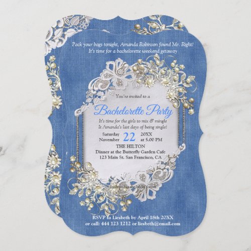 Denim Textured Lace and Pearls Invitation