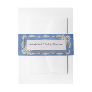 Denim Textured Lace and Pearls Invitation Belly Band