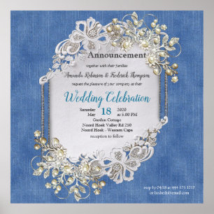 Denim Textured Lace and Pearls Poster