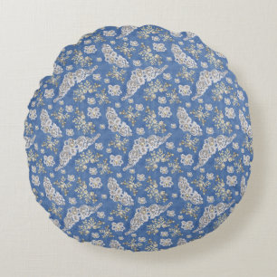 Denim Textured Lace and Pearls Round Pillow