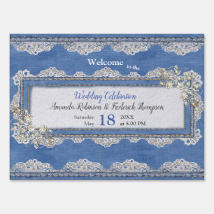 Denim Textured Lace and Pearls Sign