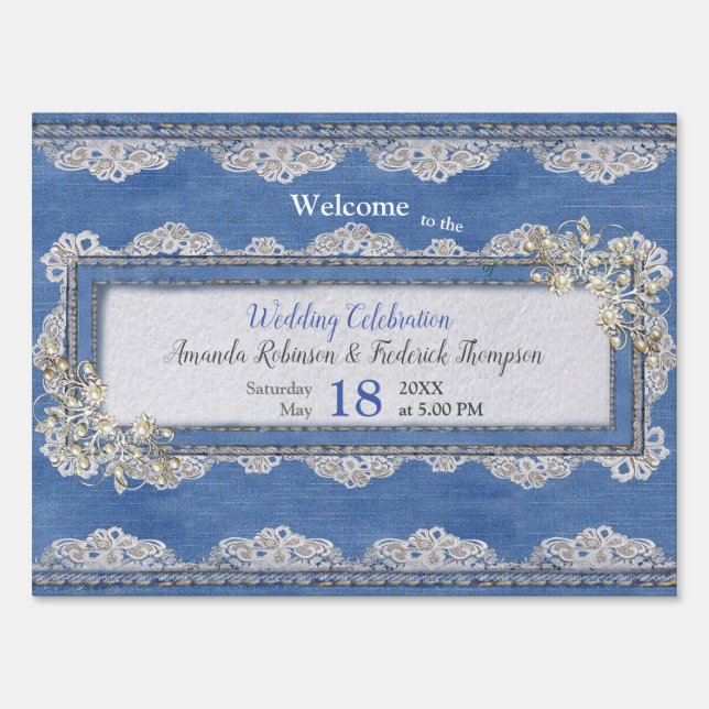 Denim Textured Lace and Pearls Sign (Front)