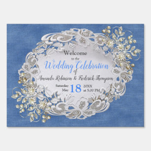 Denim Textured Lace and Pearls Sign