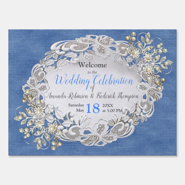 Denim Textured Lace and Pearls Sign (Front)