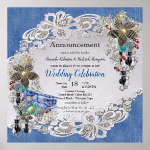 Denim Textured with Lace and Costume Jewelry Poster