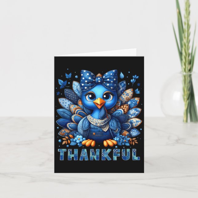 Denim Thankful Turkey Grandma Mama Mom Give Thanks Card (Front)