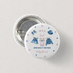 Denim Themed Girl Baby Shower Button
