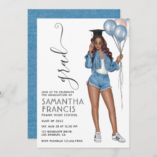 Denim themed Girl Graduation Party Invitation