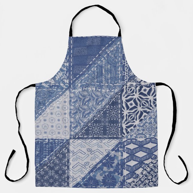 Denim Triangle Patchwork Vintage Texture. Apron (Front)