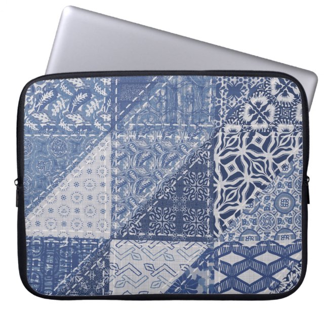 Denim Triangle Patchwork Vintage Texture. Laptop Sleeve (Front)