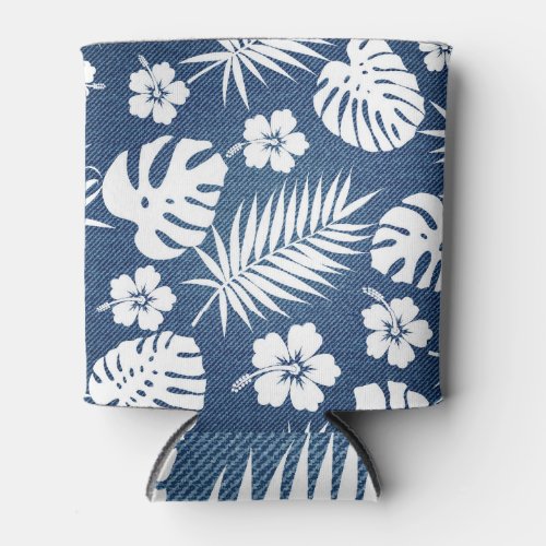 Denim Tropical Patterned Background Design Can Cooler