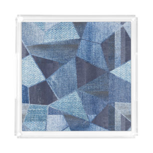 Denim Urban: Distressed Striped Patchwork. Acrylic Tray
