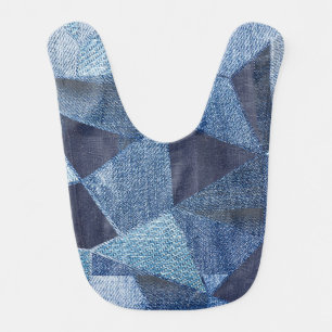 Denim Urban: Distressed Striped Patchwork. Baby Bib