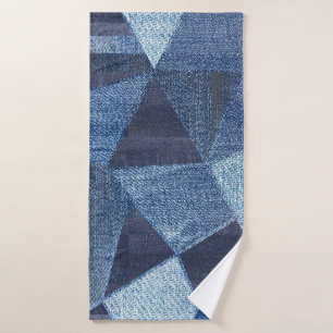 Denim Urban: Distressed Striped Patchwork. Bath Towel