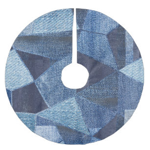 Denim Urban: Distressed Striped Patchwork. Brushed Polyester Tree Skirt
