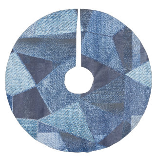 Denim Urban: Distressed Striped Patchwork. Brushed Polyester Tree Skirt