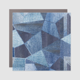 Denim Urban: Distressed Striped Patchwork. Car Magnet