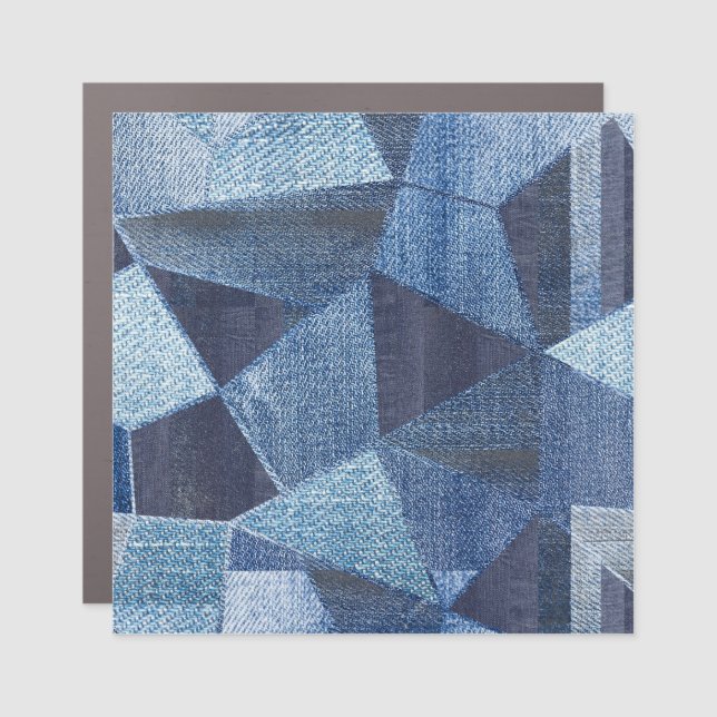 Denim Urban: Distressed Striped Patchwork. Car Magnet (Front)