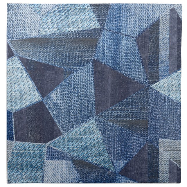 Denim Urban: Distressed Striped Patchwork. Cloth Napkin (Front)