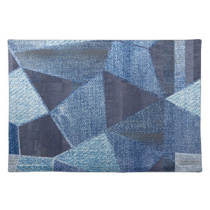 Denim Urban: Distressed Striped Patchwork. Cloth Placemat