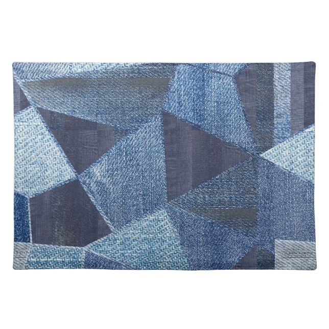 Denim Urban: Distressed Striped Patchwork. Cloth Placemat (Front)