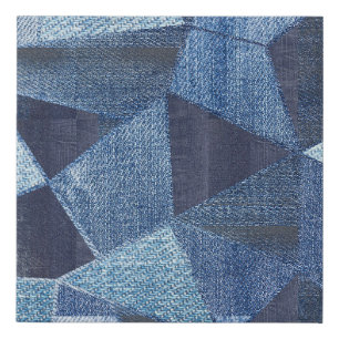 Denim Urban: Distressed Striped Patchwork. Faux Canvas Print