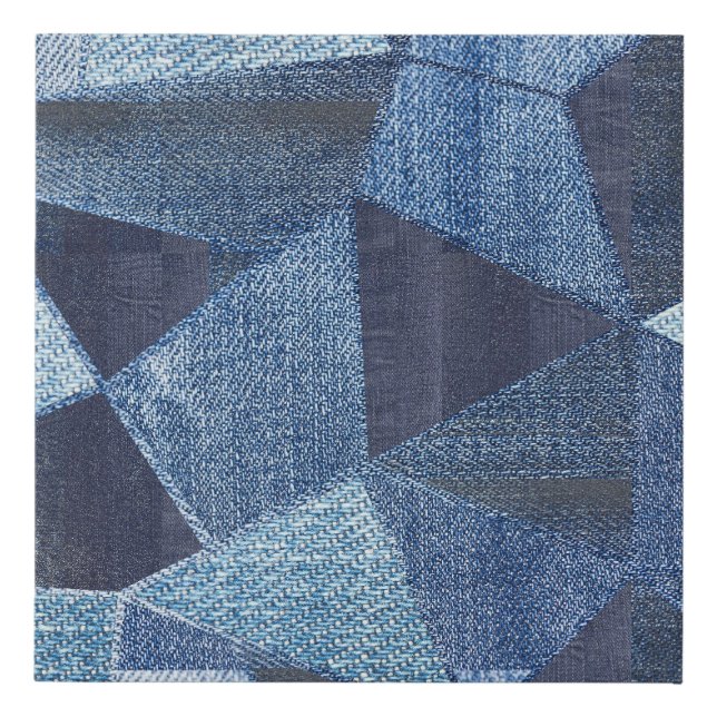 Denim Urban: Distressed Striped Patchwork. Faux Canvas Print (Front)